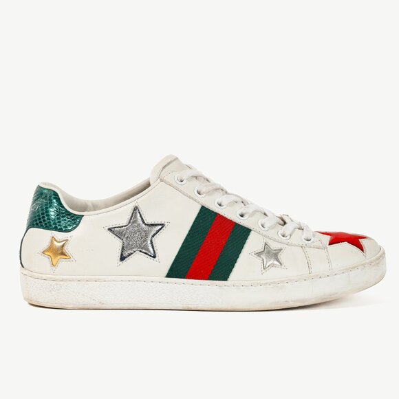 Gucci Ace Stars White Leather Low-Top Sneakers - Picture 1 of 13